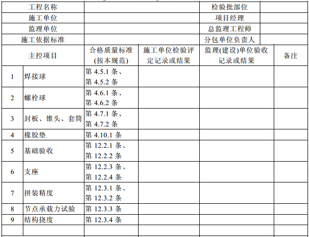 钢结构(网架结构安装)分项工程检验批质量验收记录