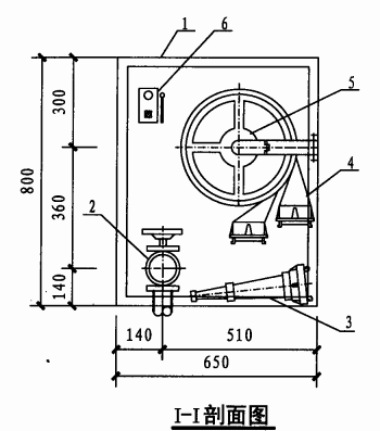 甲型单栓室内消火栓箱（I-I）剖面图
