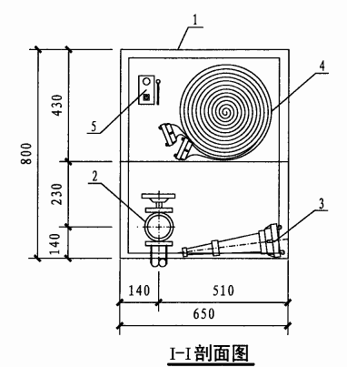 乙型单栓室内消火栓箱(I-I剖面图)