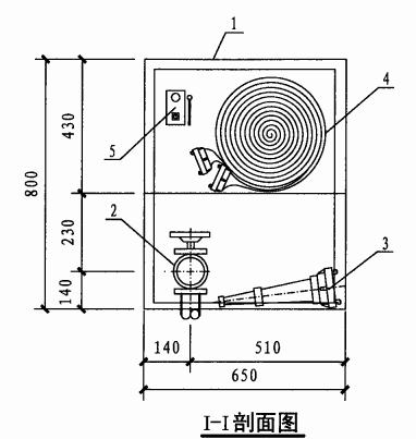 乙型单栓室内消火栓箱（I-I剖面图）