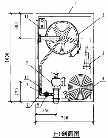 薄型单栓带消防软管卷盘消火栓箱（I-I剖面图）