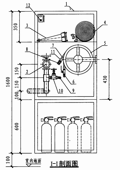 单栓带轻便消防水龙组合式消防柜（I-I剖面图）