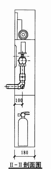 薄型单栓带轻便消防水龙组合式消防柜（II-II剖面图）