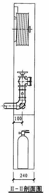 乙型双栓带灭火器箱组合式消防柜（II-II剖面图）