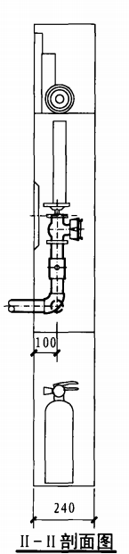 双栓带轻便消防水龙组合式消防柜（II-II剖面图）