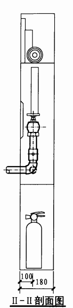 薄型双栓带轻便消防水龙组合式消防柜（II-II剖面图）