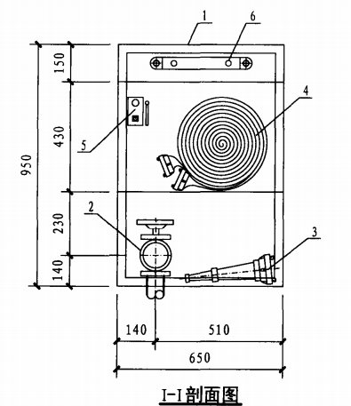 乙型带应急照明单栓室内消火栓箱（I-I剖面图）
