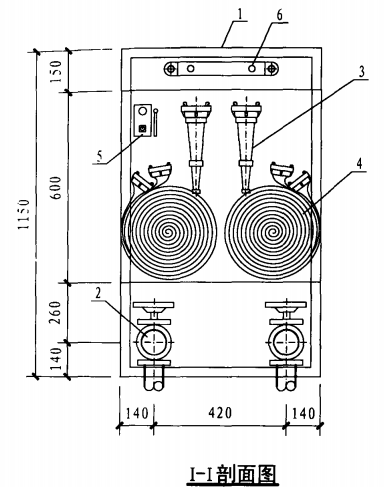 甲型带应急照明双栓室内消火栓箱（I-I剖面图）