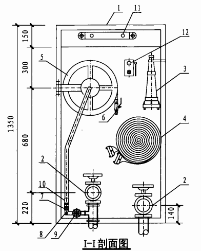 双栓带应急照明配消防软管卷盘消火栓箱（I-I剖面图）