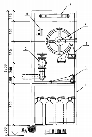 甲型带应急照明及灭火器箱组合式消防柜（I-I剖面图）