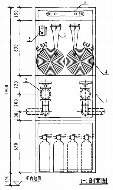 乙型带应急照明及灭火器箱组合式消防柜（I-I剖面图）
