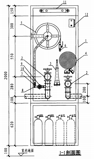 丁型带应急照明及灭火器箱组合式消防柜(I-I剖面图)