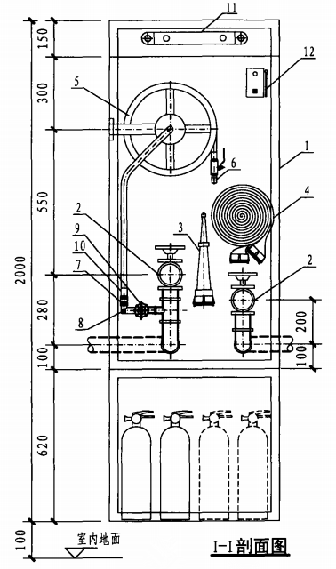 丁型带应急照明及灭火器箱组合式消防柜（I-I剖面图）