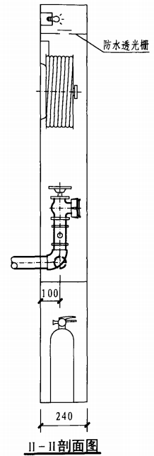 丁型带应急照明及灭火器箱组合式消防柜（II-II剖面图）