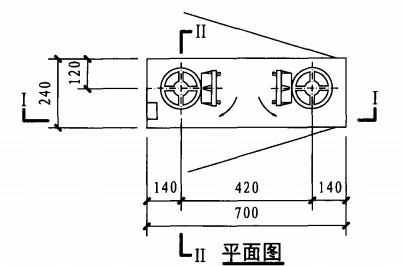 双栓前后开门消火栓箱（平面图）