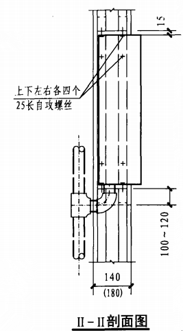 半暗装消火栓箱轻钢龙骨石膏板墙上安装固定图（II-II剖面图）
