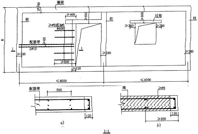 图5.10.3 组合墙开洞构造示意