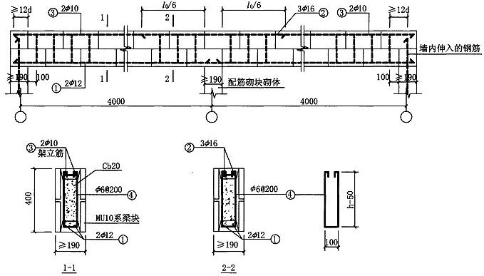 图6.3.1-3 两跨梁配筋图示意