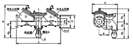 图8.1.1-3  法兰连接减压型倒流防止器外形图（不带过滤器）