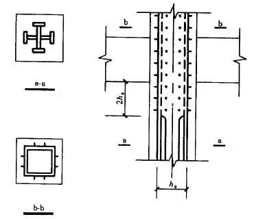 图9.2.2  型钢混凝土柱与钢结构柱连接构造