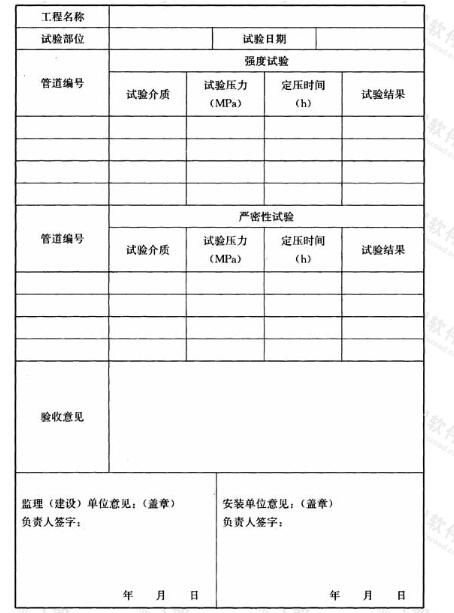 燃气管道压力试验记录