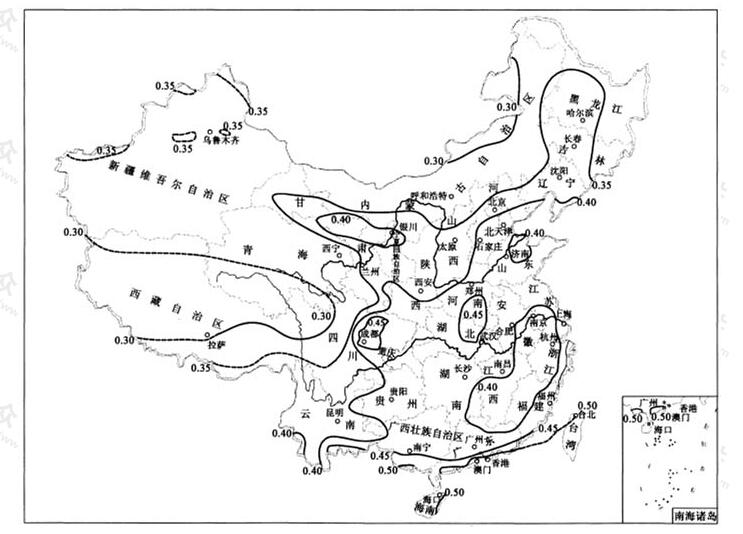中国60min降雨强度转换系数（c60）等值线图（mm/min）