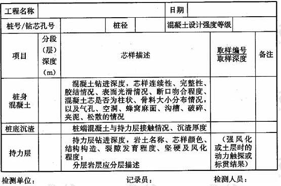 钻芯法检测芯样编录表