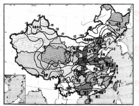 全国累年1月平均气温分布图