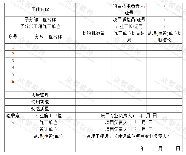 子分部工程质量验收表