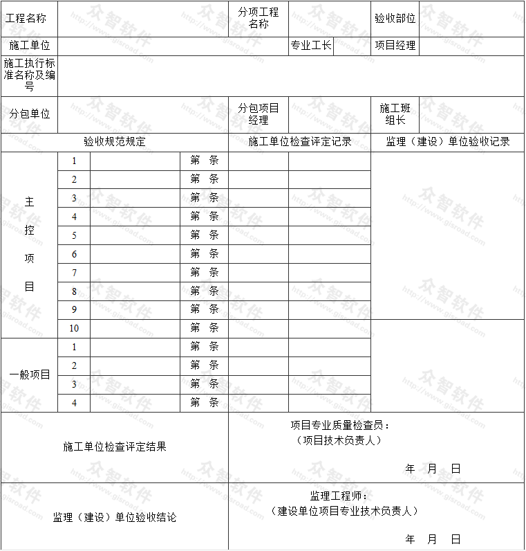 检验批／分项工程质量验收表