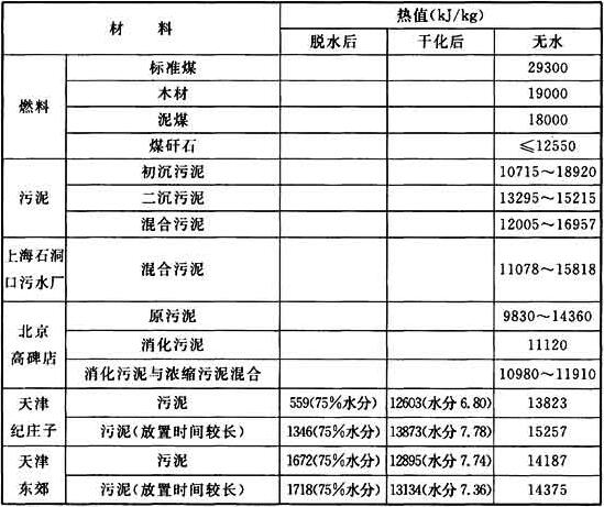 表30 污泥和燃料的热值