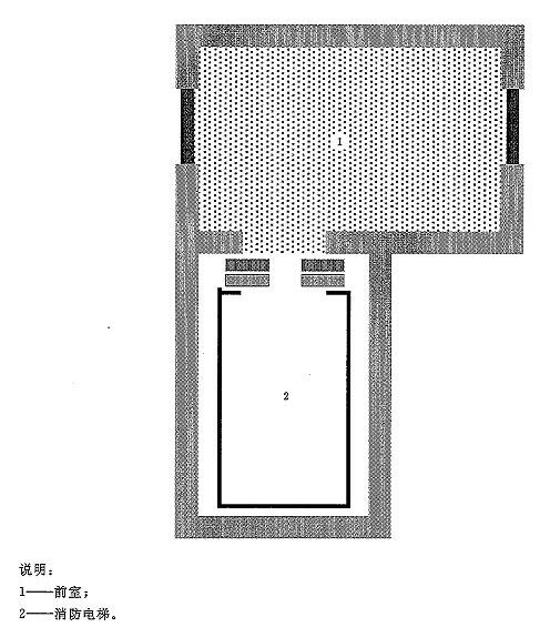 图B.1 单台消防电梯和前室的布置示意图