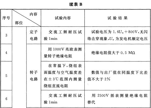 表B 发电机交接试验