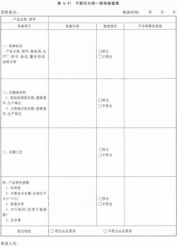 干粉灭火剂一致性检查表