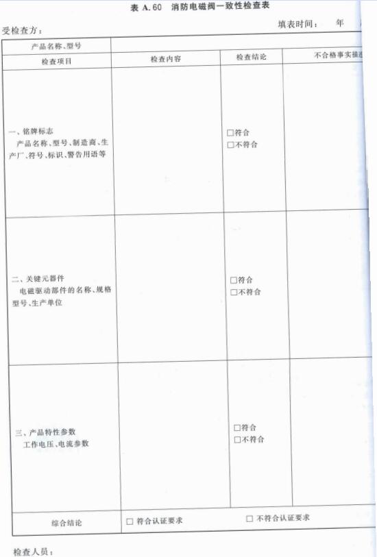 消防电磁阀一致性检查表