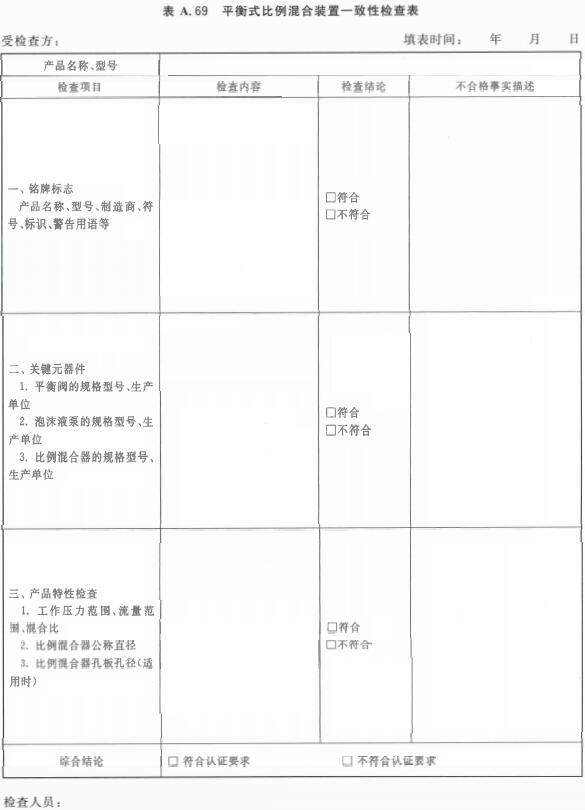 平衡式比例混合装置一致性检查表