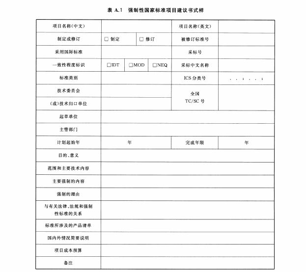 强制性国家标准项目建议书式样