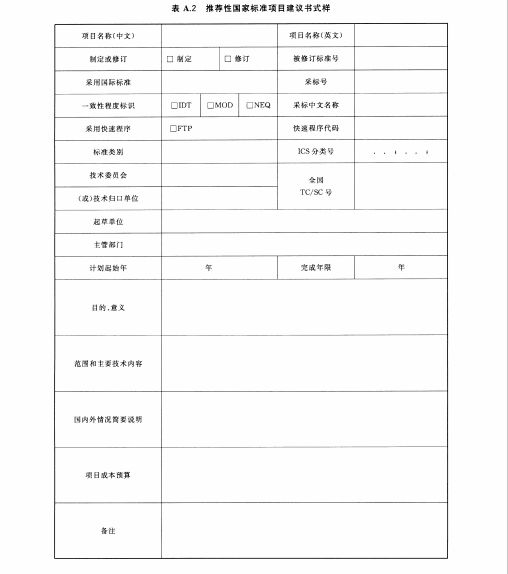 推荐性国家标准项目建议书式样