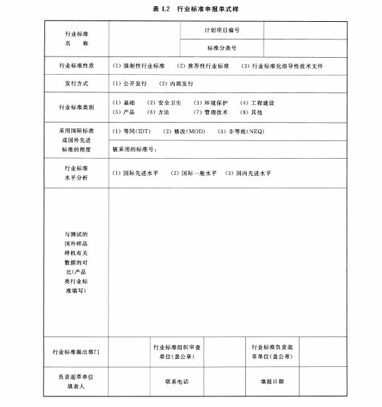 行业标准申报单式样