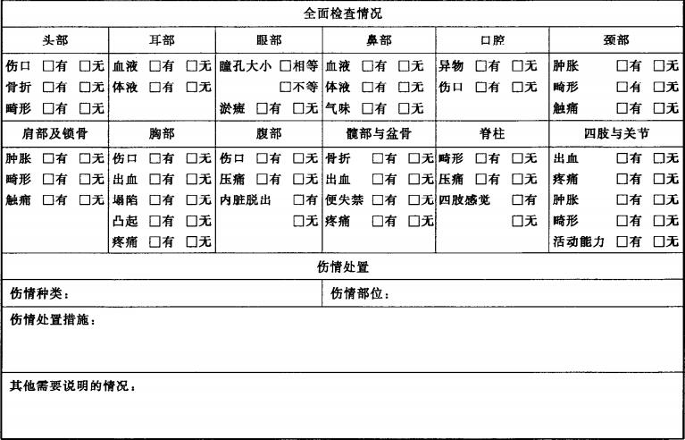 伤情检查及处置记录单（式样）