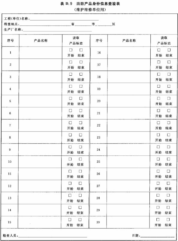 消防产品身份信息查验表（维护维修单位用）