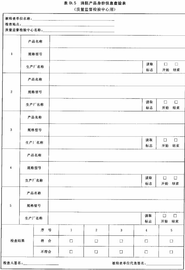 消防产品身份信息查验表（质量监督检验中心用）