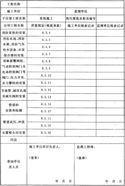 表D.0.3 系统施工过程中的安装质量检查记录  