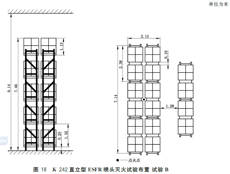 图18 K242直立型ESFR喷头灭火试验布置 试验B