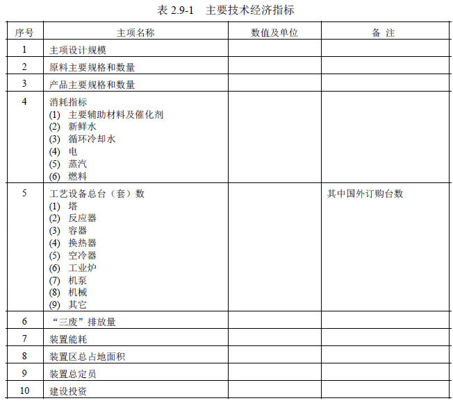 表2.9-1 主要技术经济指标