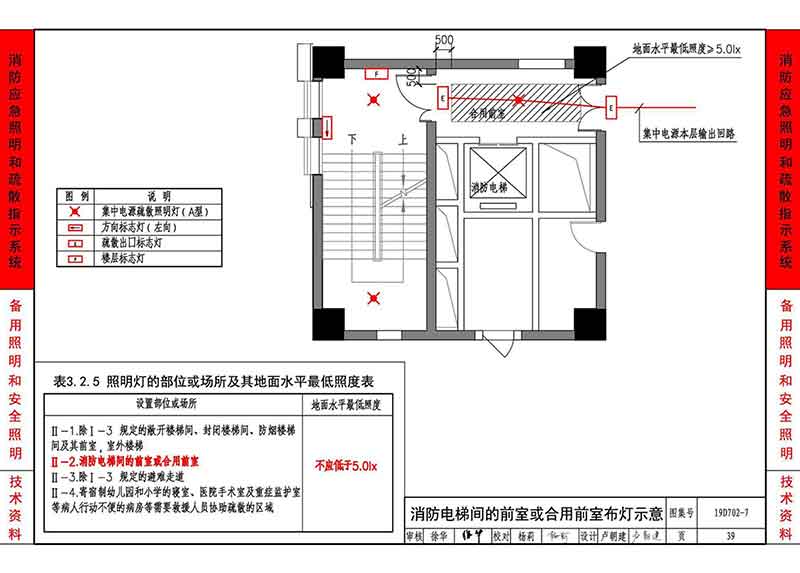 消防电梯间的前室或合用前室布灯示意