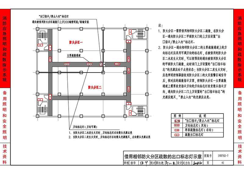 借用相邻防火分区疏散的出口标志灯示意