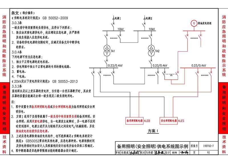备用照明（安全照明）供电系统图示例