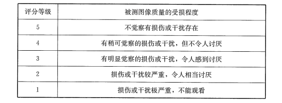 表46 五级损伤评分标度及图像质量受损程度的主观感觉