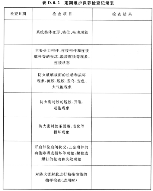 表D.0.2 定期维护保养检查记录表